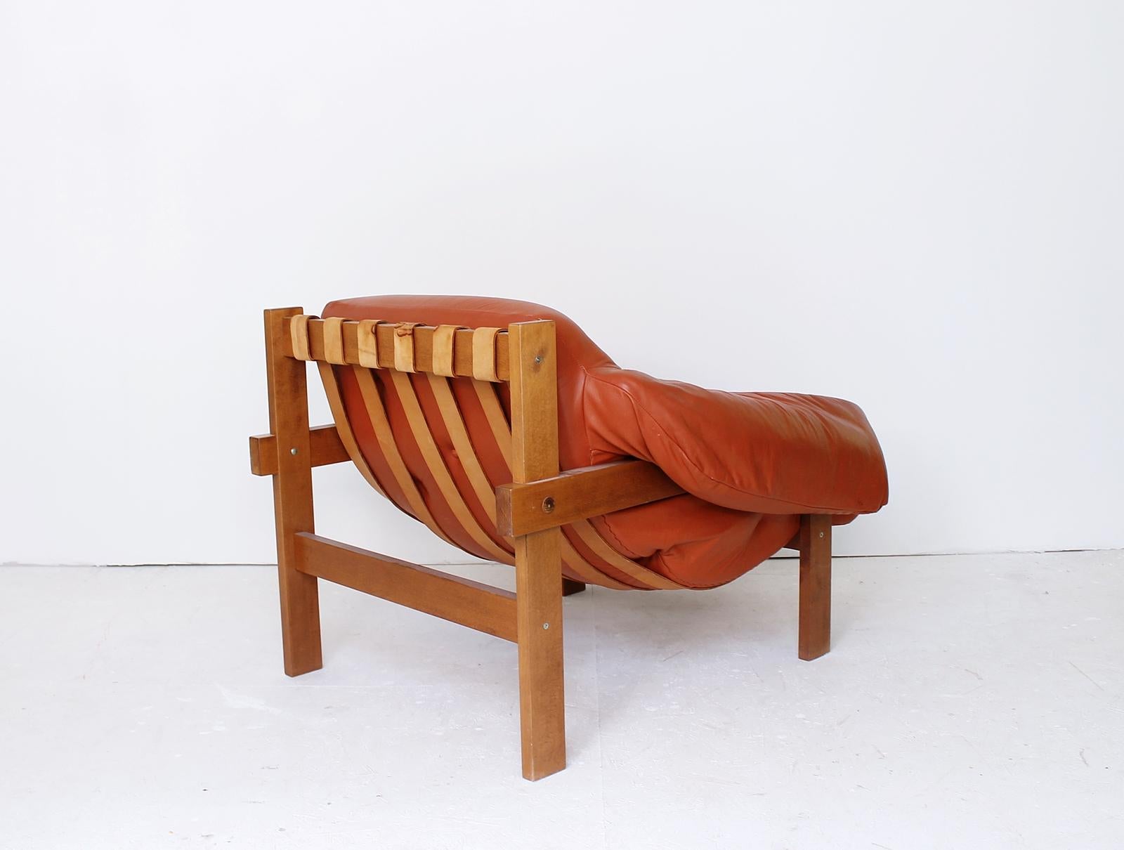 Hungarian Mid Century Percival Lafer Style Cognac Tufted Leather Armchair, 1970s