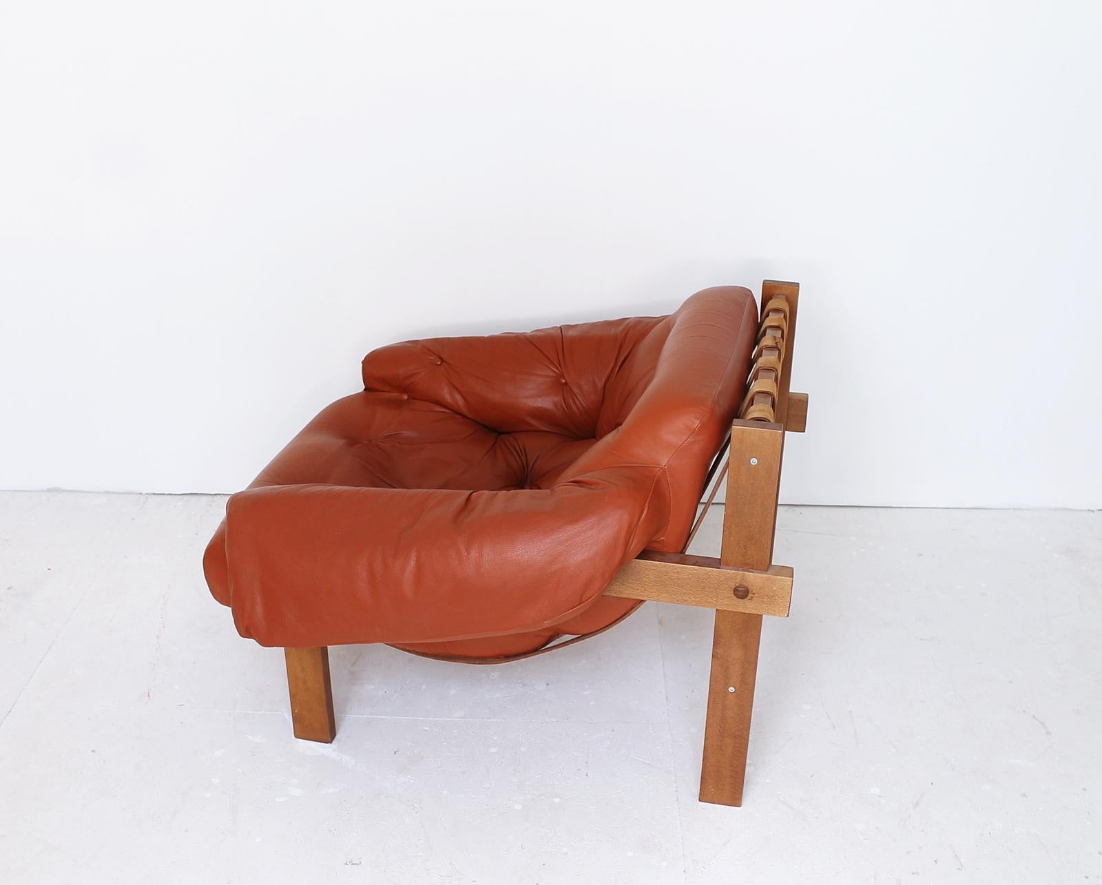 Late 20th Century Mid Century Percival Lafer Style Cognac Tufted Leather Armchair, 1970s