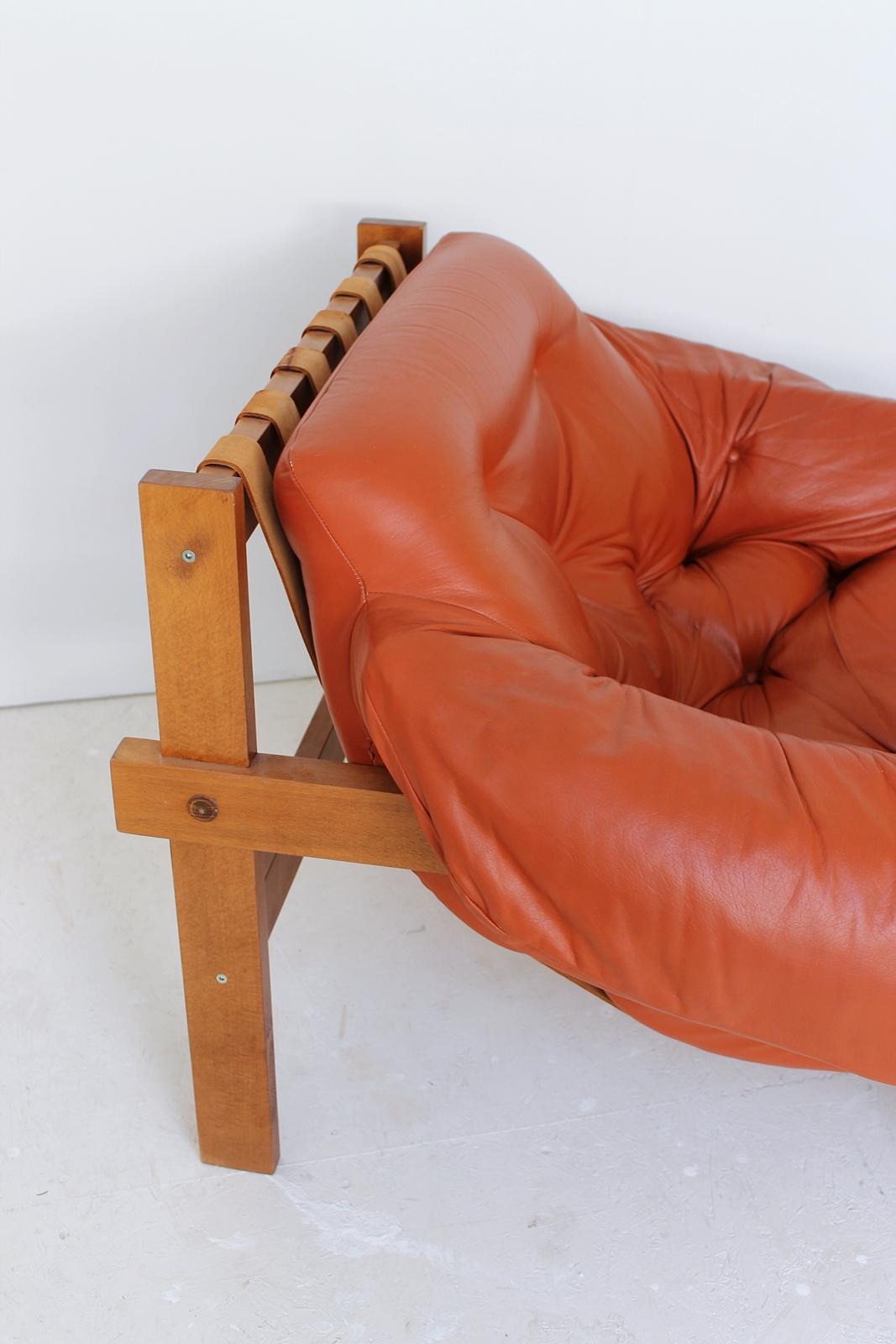 Mid Century Percival Lafer Style Cognac Tufted Leather Armchair, 1970s 2