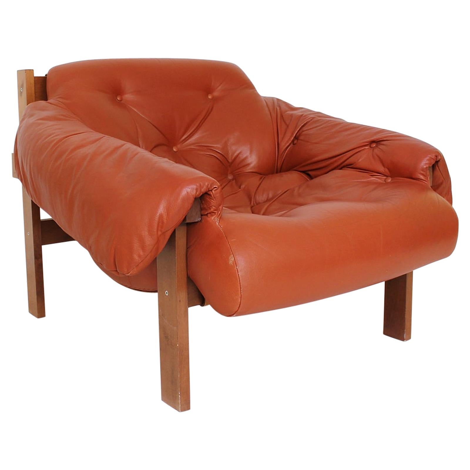 Mid Century Percival Lafer Style Cognac Tufted Leather Armchair, 1970s