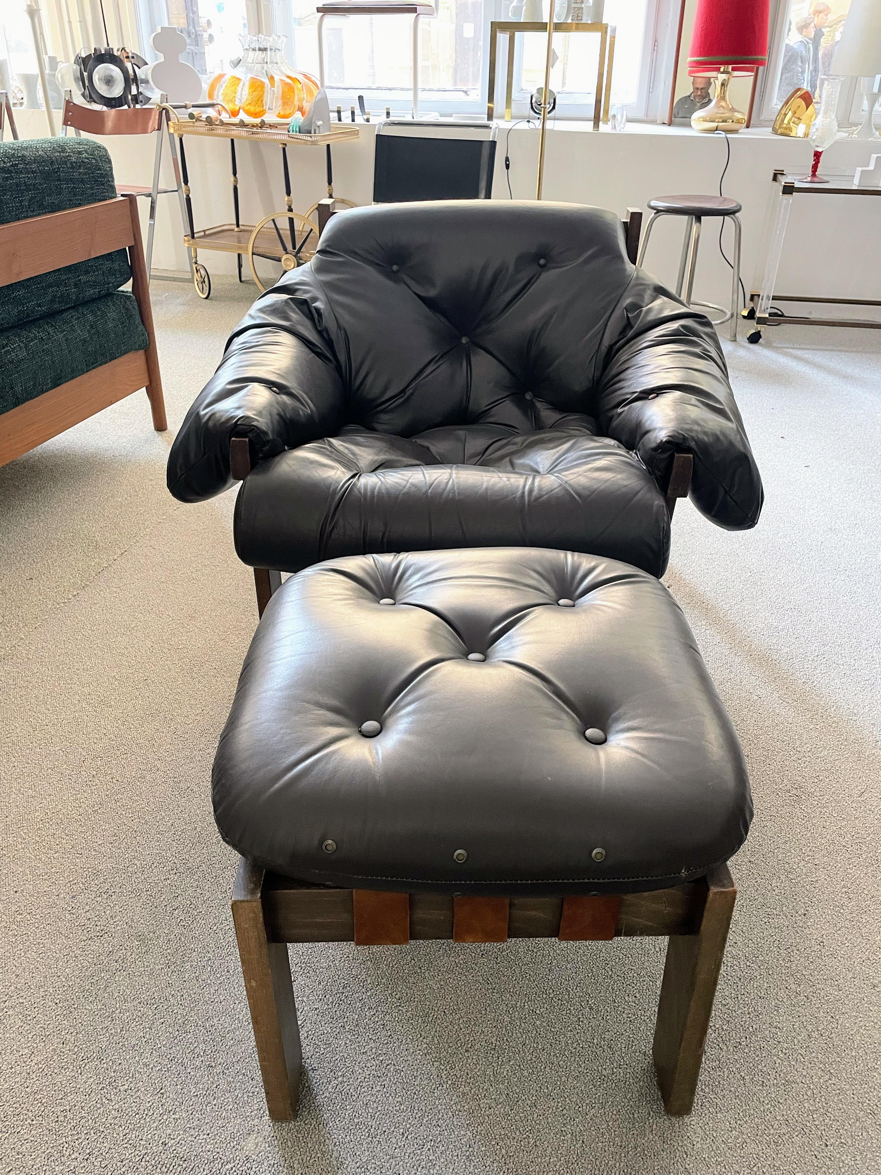 Mid-Century Modern Mid-Century Percival Lafer Style Leather Armchair and Ottoman, 1970s