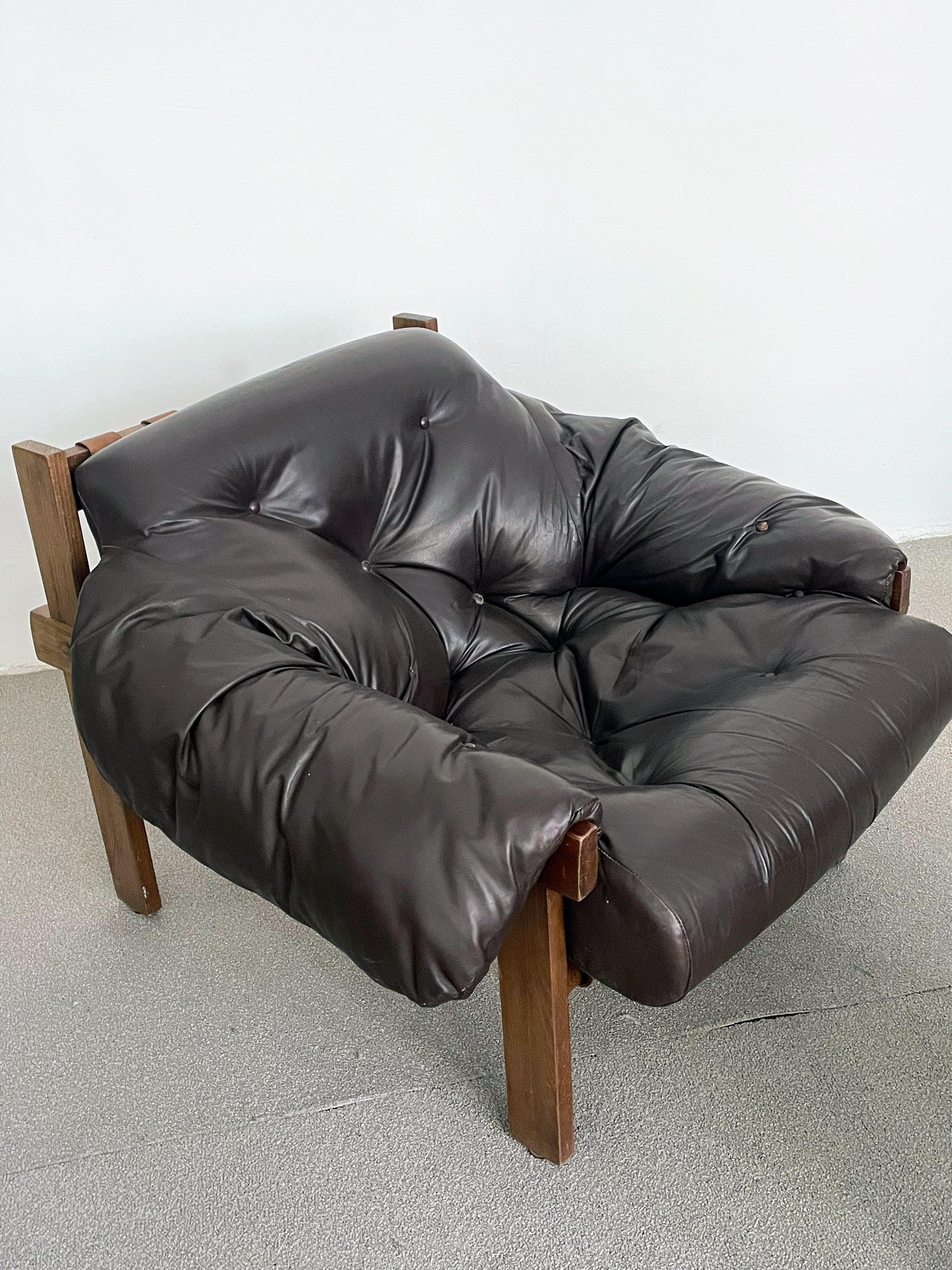 Late 20th Century Mid-Century Percival Lafer Style Leather Armchair and Ottoman, 1970s