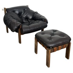 Mid-Century Percival Lafer Style Leather Armchair and Ottoman, 1970s