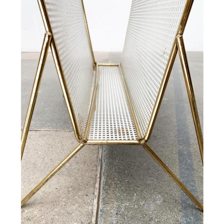 Mid-Century Perforated Metal Magazine Holder and Side Table, 1960s In Excellent Condition For Sale In Hamburg, DE