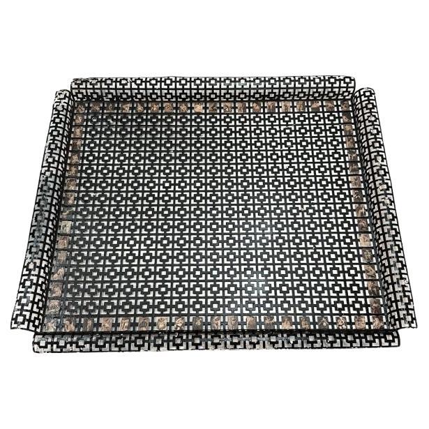 Mid-century perforated metal tray in the style of Mathieu Matégot
