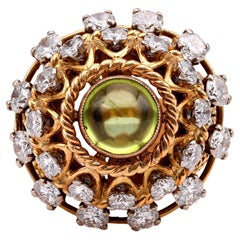 Peridot-Diamant-Cocktailring aus 18 Karat Gelbgold aus der Jahrhundertmitte