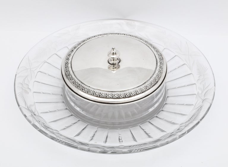 Midcentury Period Sterling Silver and Glass Hors d'oeuvres/Caviar Platter For Sale 7