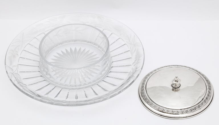 Midcentury Period Sterling Silver and Glass Hors d'oeuvres/Caviar Platter For Sale 10