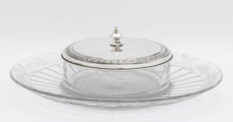 Mid-Century Modern Midcentury Period Sterling Silver and Glass Hors d'oeuvres/Caviar Platter For Sale
