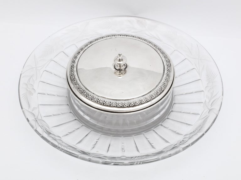 American Midcentury Period Sterling Silver and Glass Hors d'oeuvres/Caviar Platter For Sale