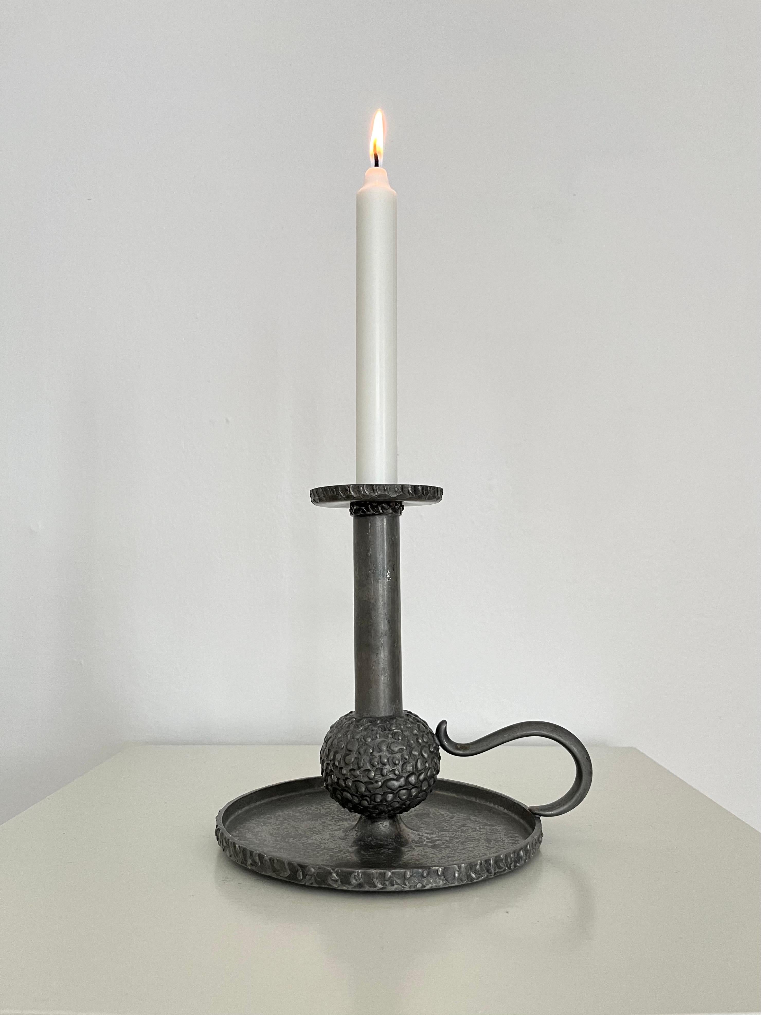 Norwegian Mid-Century Perletinn Norway Pewter Chamber Candle Holder, 1960s