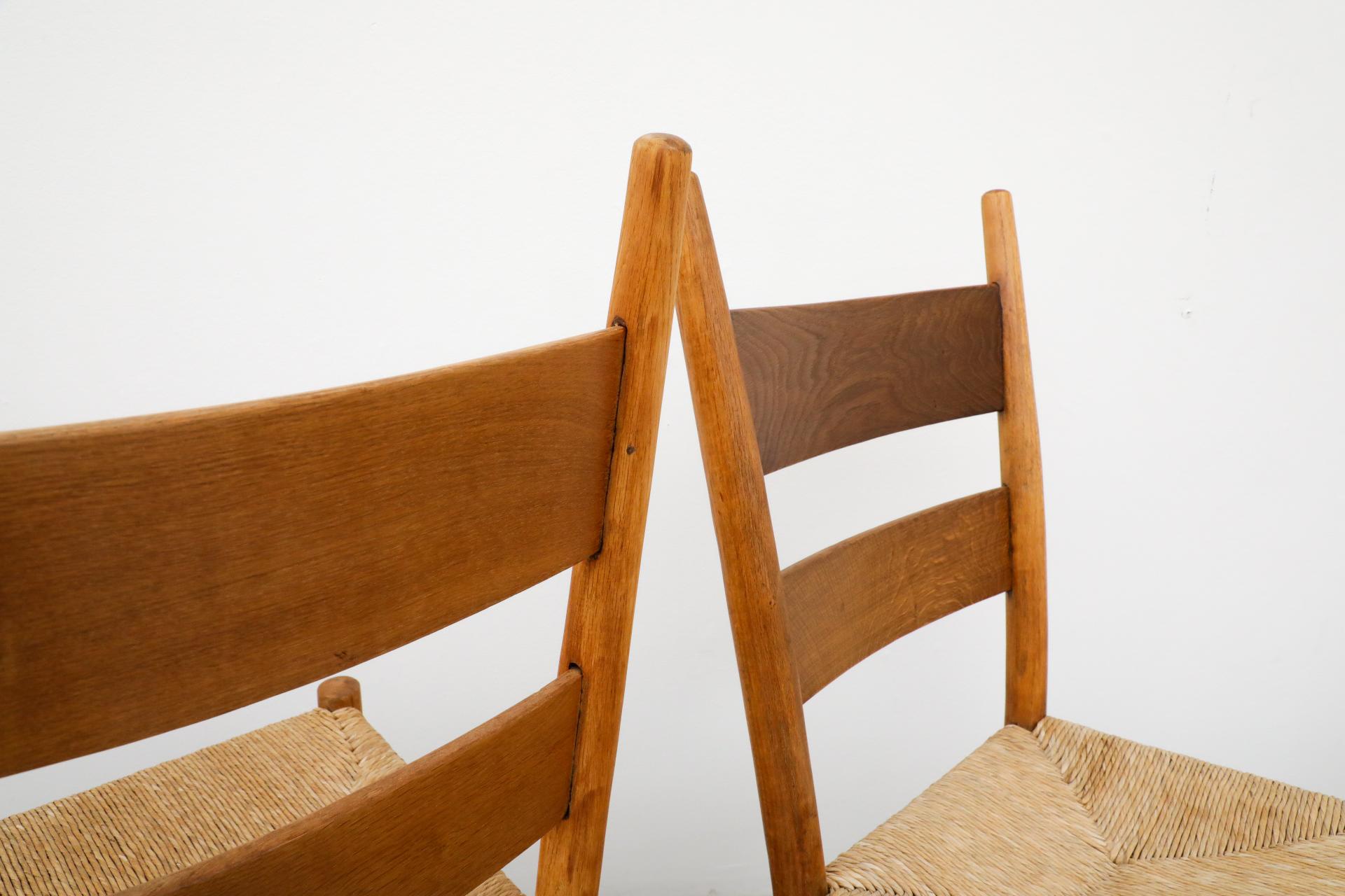 Charlotte Perriand Style Oak & Rush Ladder Back Church Chairs, Dutch, 1950s For Sale 3