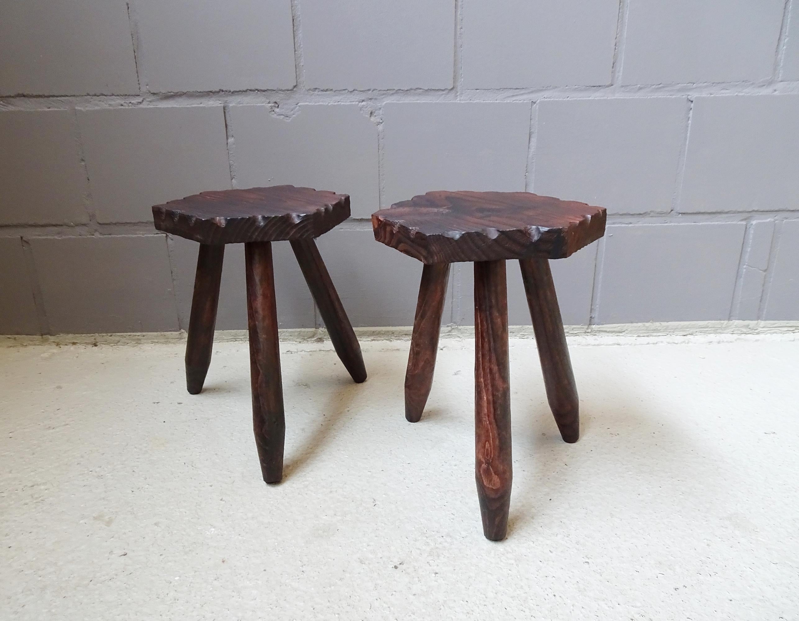 Mid-Century Modern Mid-Century Perriand Style Set of Two Rustic Tripod Stools
