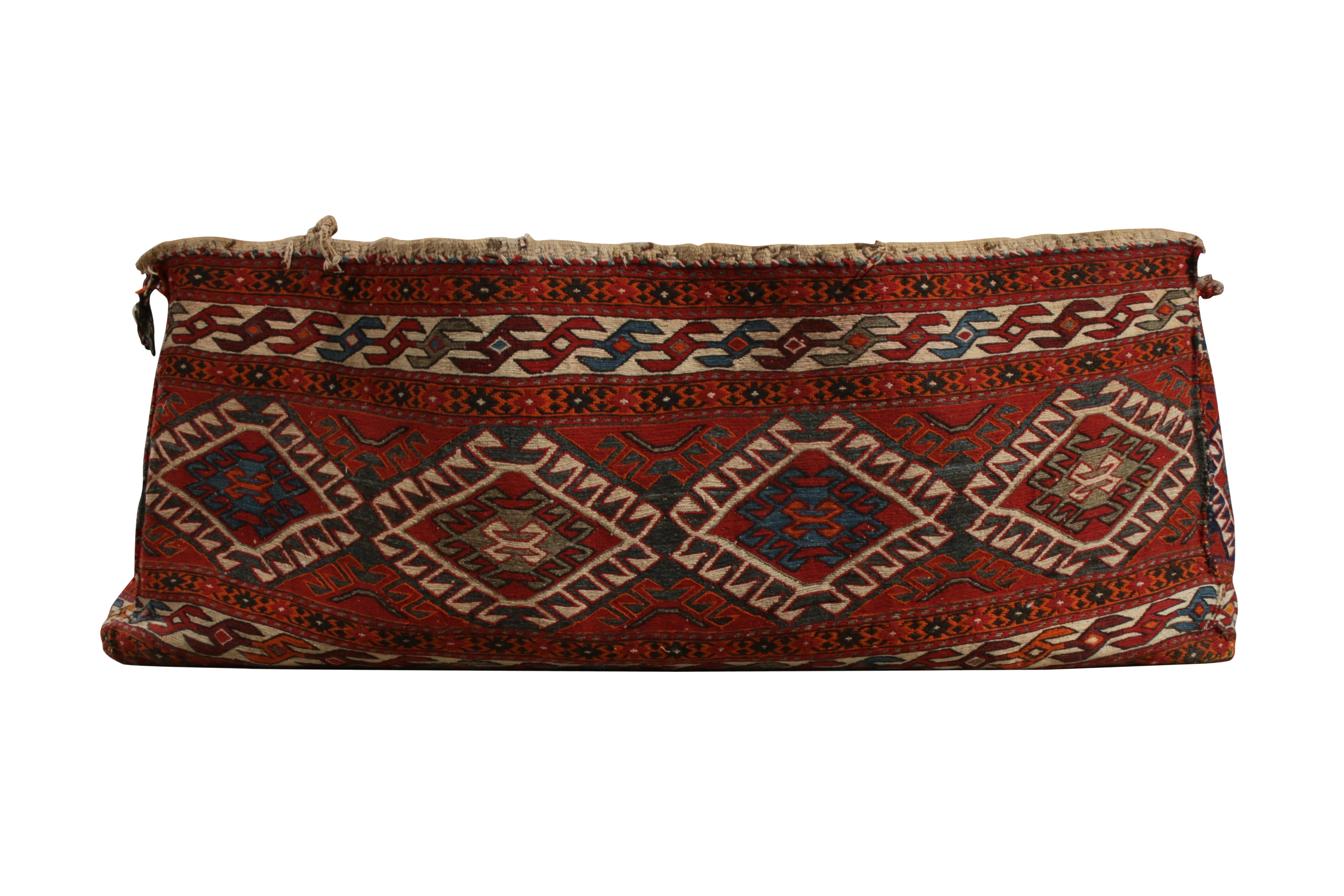 A 1940s mid century bag flat weave landing from Persia, now joining Rug & Kilim’s Antique & Vintage collection. Handwoven in wool with fine quality yarn in the original bag (sometimes referred to as “chanteh” in Persian culture), this rustic