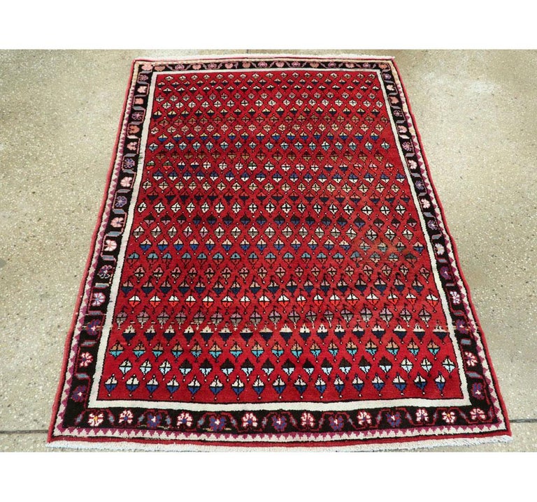 Midcentury Persian Folk Handmade Throw Rug in Red For Sale at 1stDibs ...