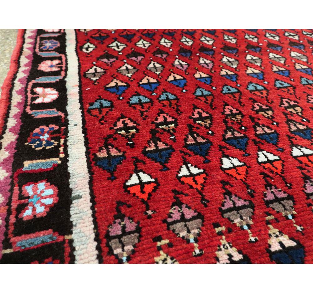Hand-Knotted Midcentury Persian Folk Handmade Throw Rug in Red For Sale