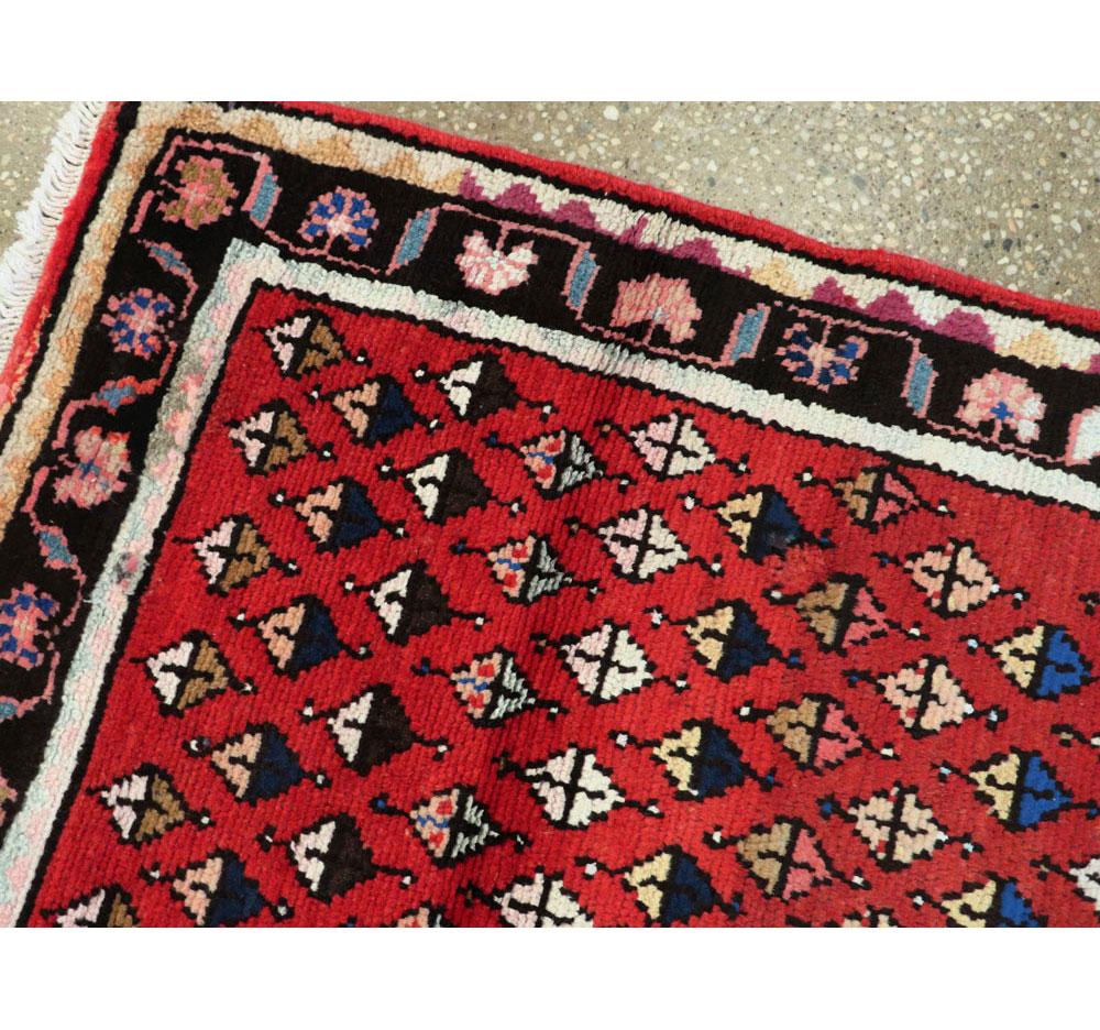 Midcentury Persian Folk Handmade Throw Rug in Red In Excellent Condition For Sale In New York, NY