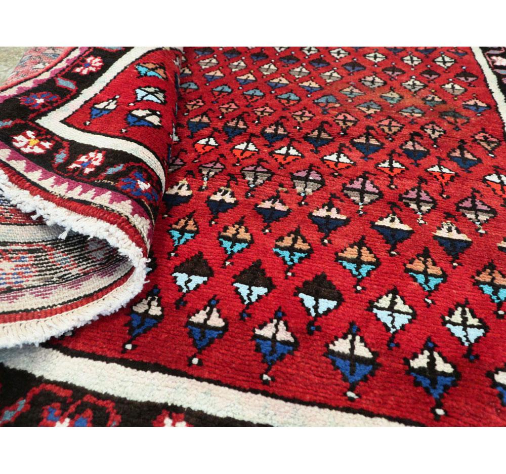 Wool Midcentury Persian Folk Handmade Throw Rug in Red For Sale