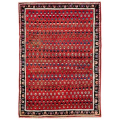 Midcentury Persian Folk Handmade Throw Rug in Red