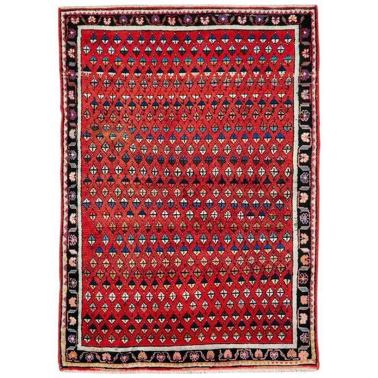 Midcentury Persian Folk Handmade Throw Rug in Red For Sale at 1stDibs ...
