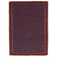 Midcentury Persian Kilim Rug Red Blue Vintage Geometric Senneh Flat-Weave