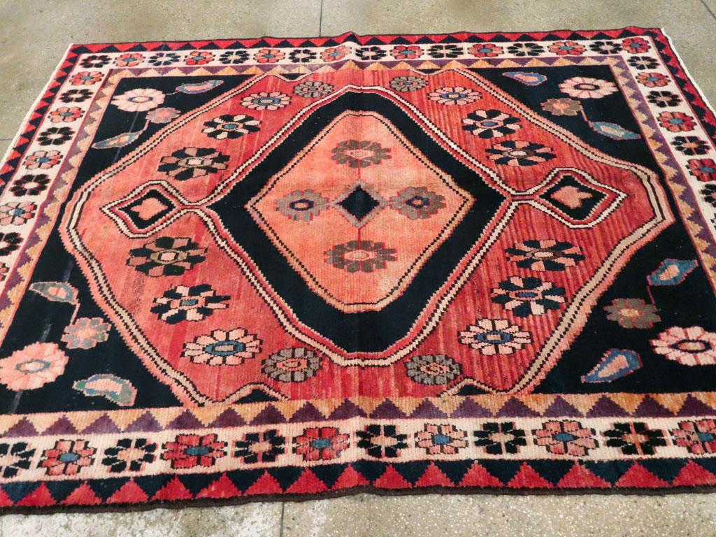Midcentury Persian Tribal Rug in Black and Red In Good Condition For Sale In New York, NY
