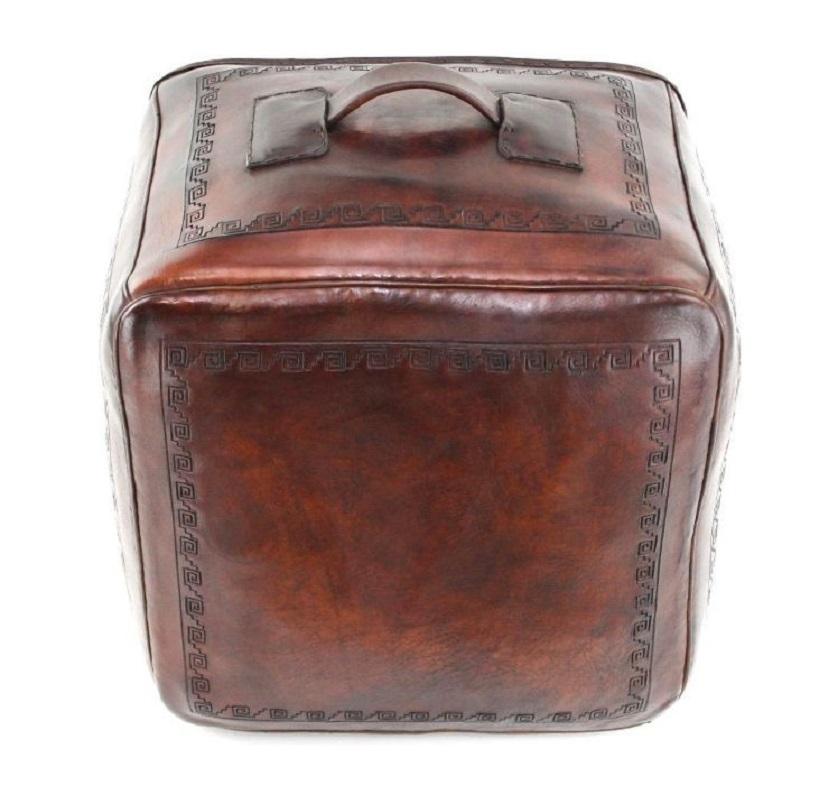 Mid century Peruvian leather pouf.