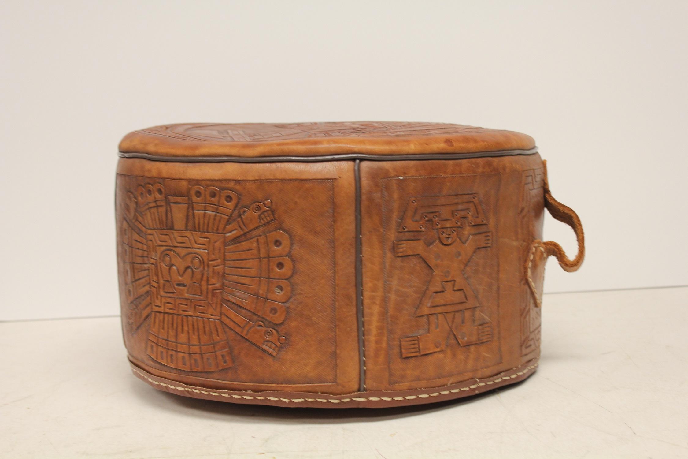 Hand Made Midcentury Peruvian Leather Pouf