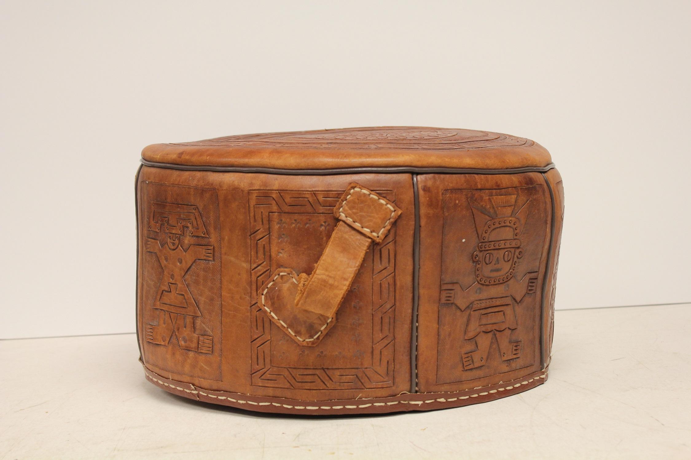 Mid-Century Modern Midcentury Peruvian Leather Pouf For Sale