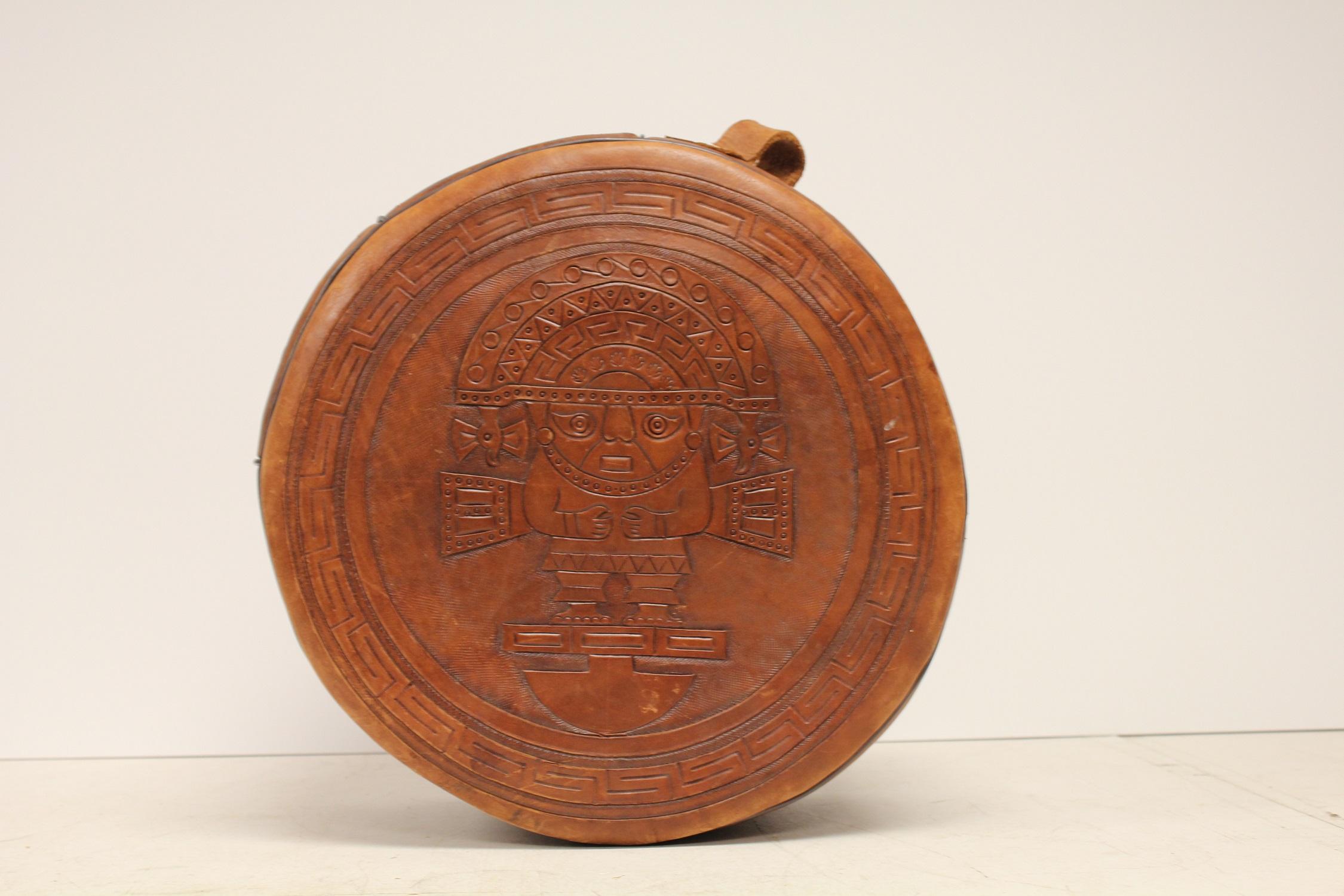 Mid-20th Century Midcentury Peruvian Leather Pouf For Sale