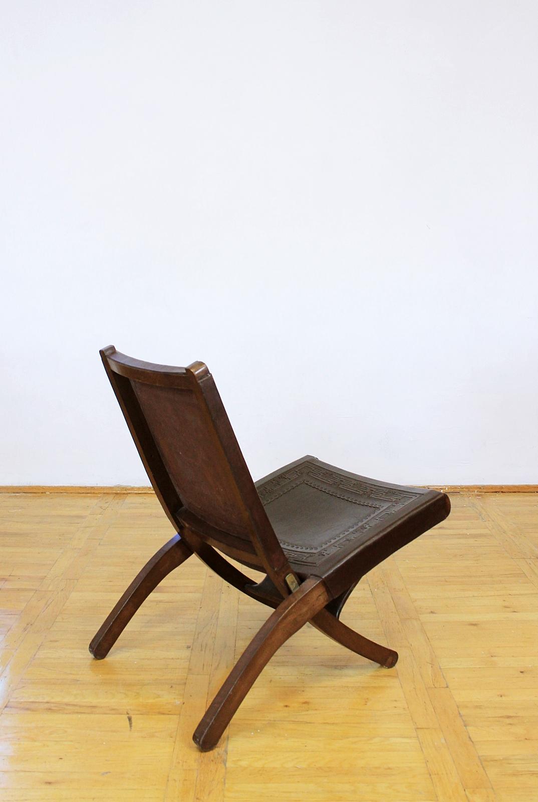 Mid-Century Modern Midcentury Peruvian Tooled Leather Folding Chair, 1970