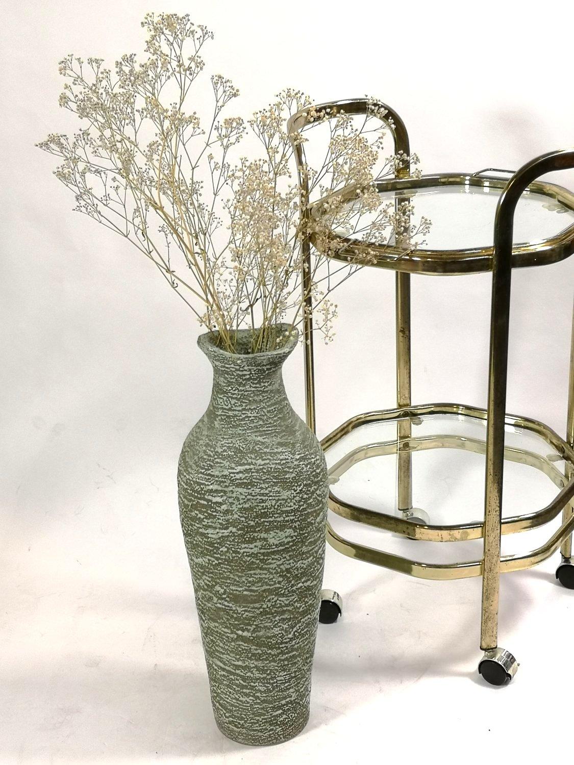 Special large greenish-brown ceramic floor vase from Pesthidegkút, Huingary, 1970's. This beautiful retro elegant looking slim shaped ceramic vase is in flawless beautiful vintage condition. Covered with a samot glaze typical of the Pesthidegkút