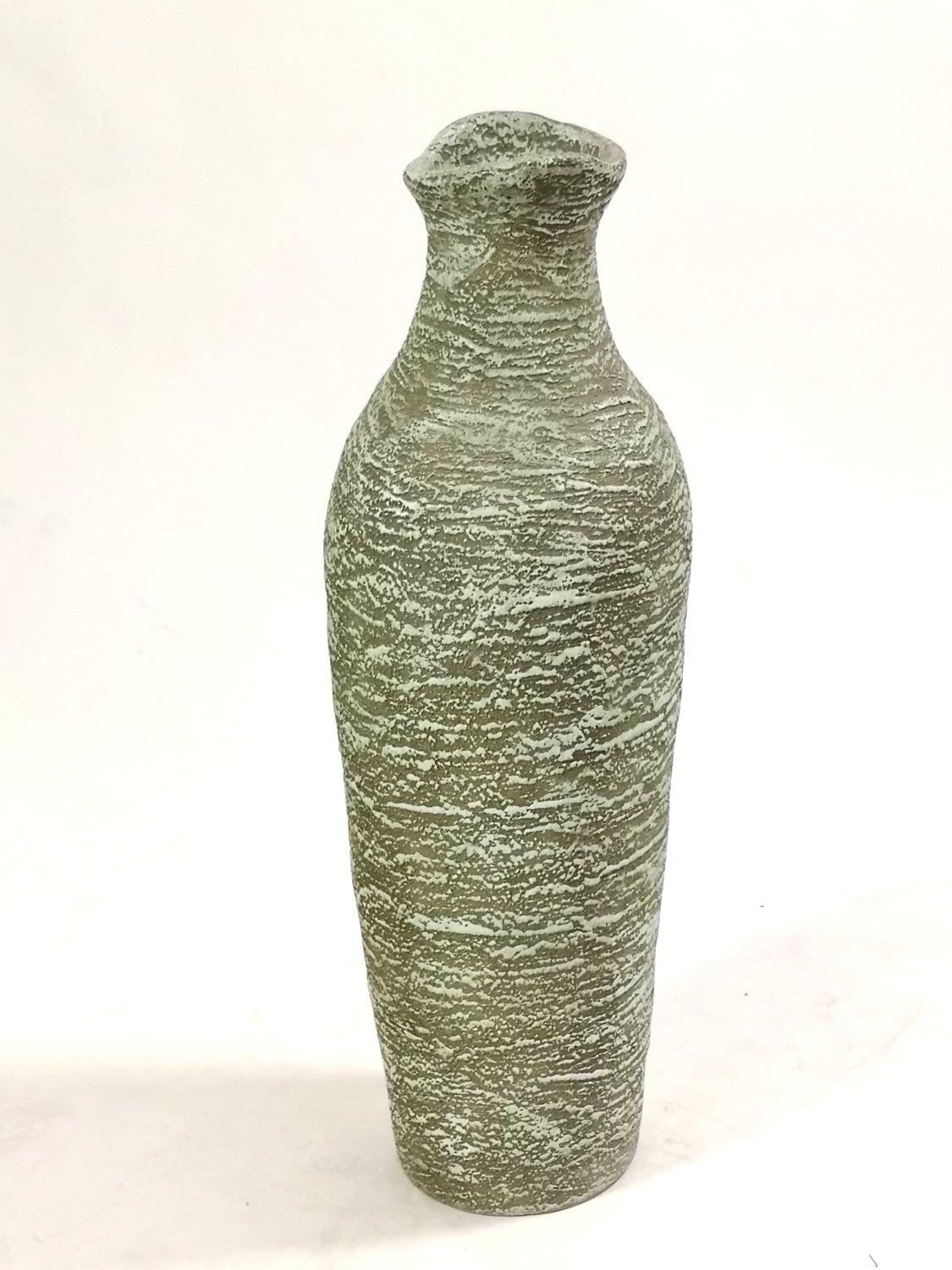 Mid-Century Modern Mid-Century Pesthidegkúti Large Green Lava Glazed Ceramic Floor Vase, 1970's For Sale
