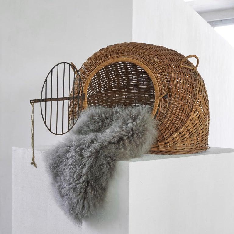 Meravigliosa e rara casetta o trasportino in rattan e metallo. 1950s.     Quando hai un arredamento meraviglioso ed elegante, vuoi dare al tuo amato animale domestico lo stesso livello di stile. Questa casetta o trasportino per animali è molto