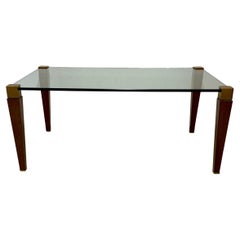 Mitte des Jahrhunderts Peter Ghyczy Rechteckig Messing Glas Oak Couchtisch 1970