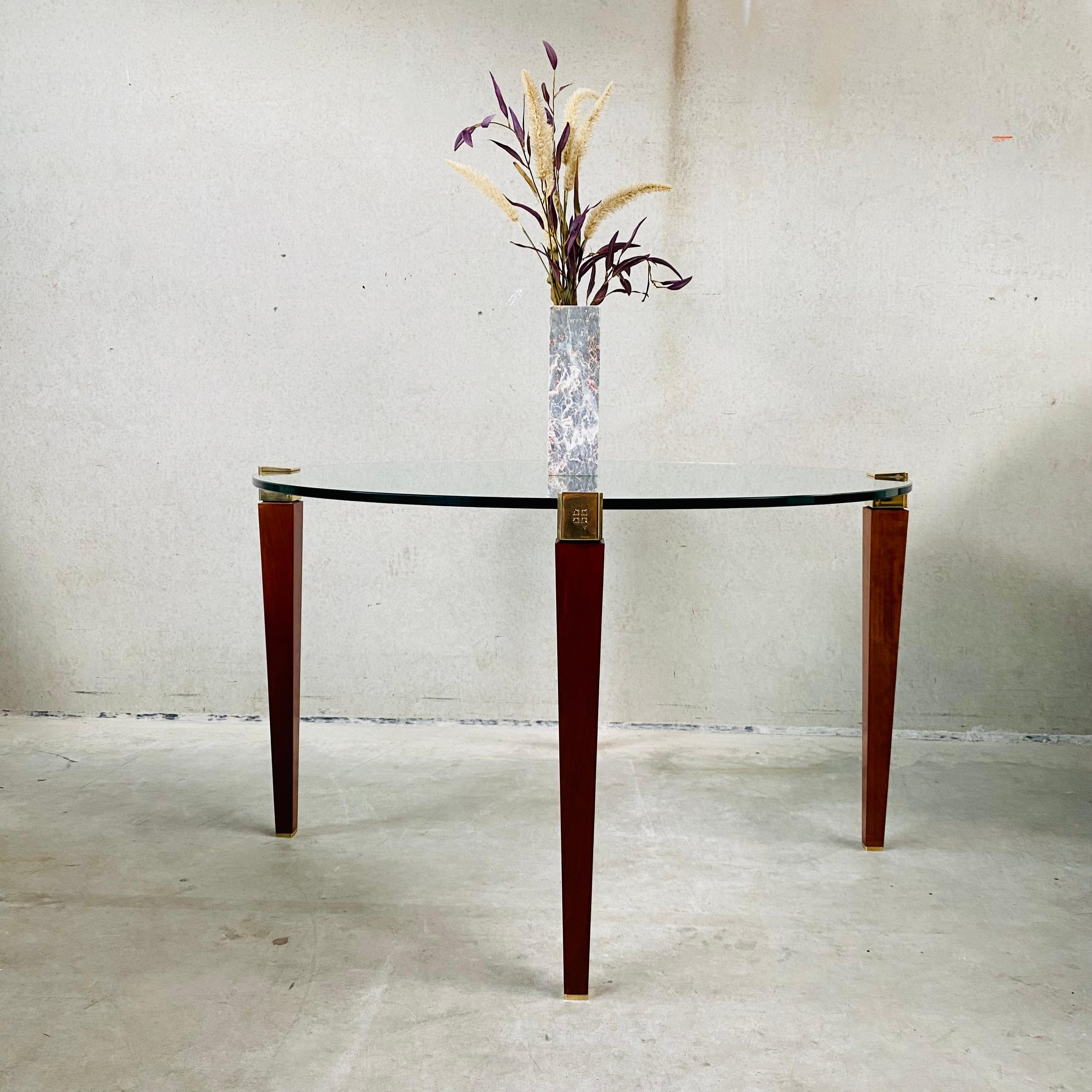 Dutch Mid-Century Peter Ghyczy Round Glass Brass Dining Table 1970