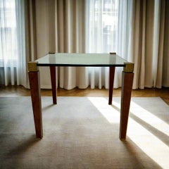 Mid-century Peter Ghyczy Square Brass Glass Oak Coffee Table 1970
