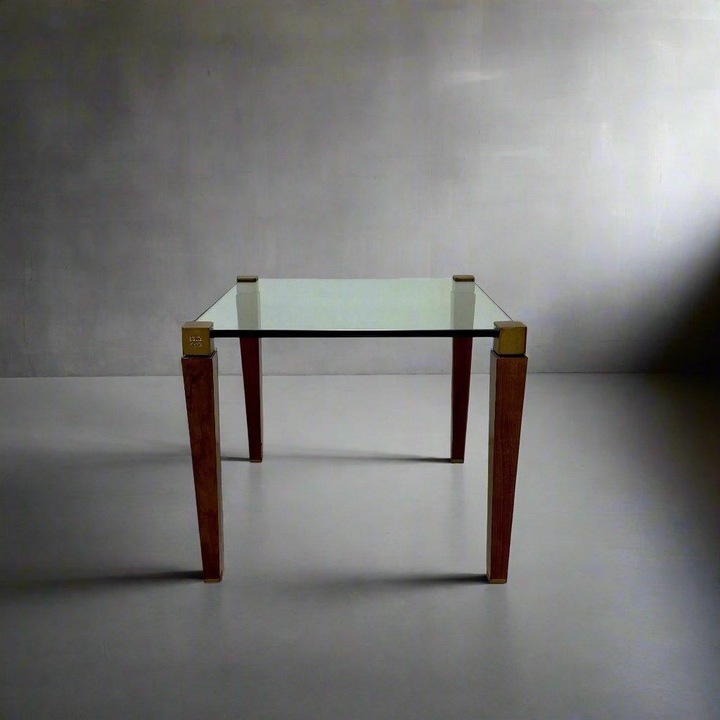 Fin du 20e siècle Table à café carrée en laiton, verre et Oak Oak du milieu du siècle, Peter Ghyczy 1970 en vente
