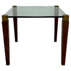 Vintage Mid-century Peter Ghyczy Square Brass Glass Oak Coffee Table 1970