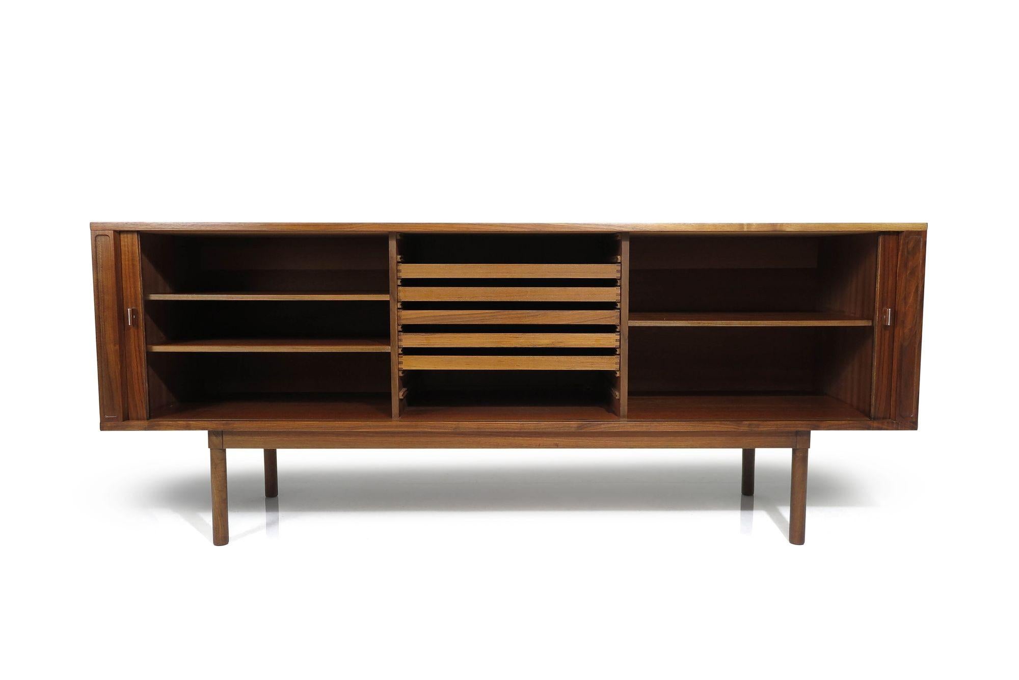 Oiled Mid-century Peter Lovig Nielsen Walnut Tambour-Door Credenza