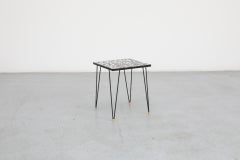 Mid-Century Petite Black and White Mosaic Tile Side Table with Hairpin Legs