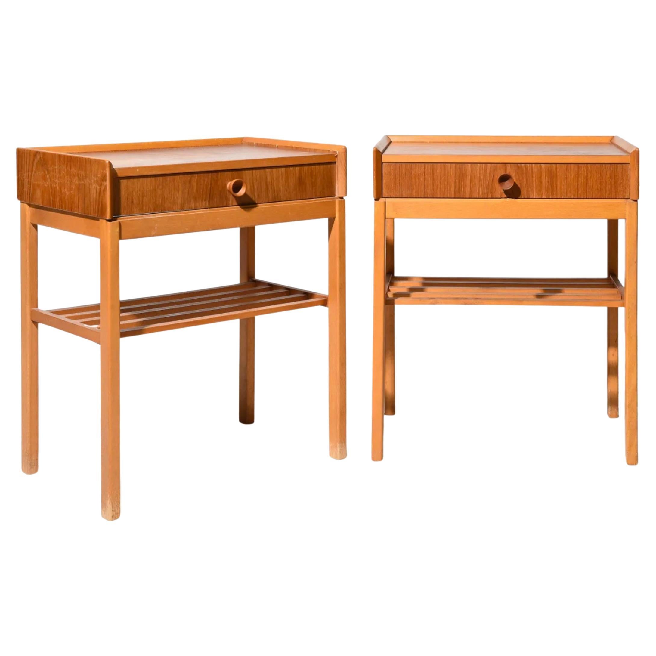 Mid-Century Petite Danish Modern Nightstands Teak Single Drawer