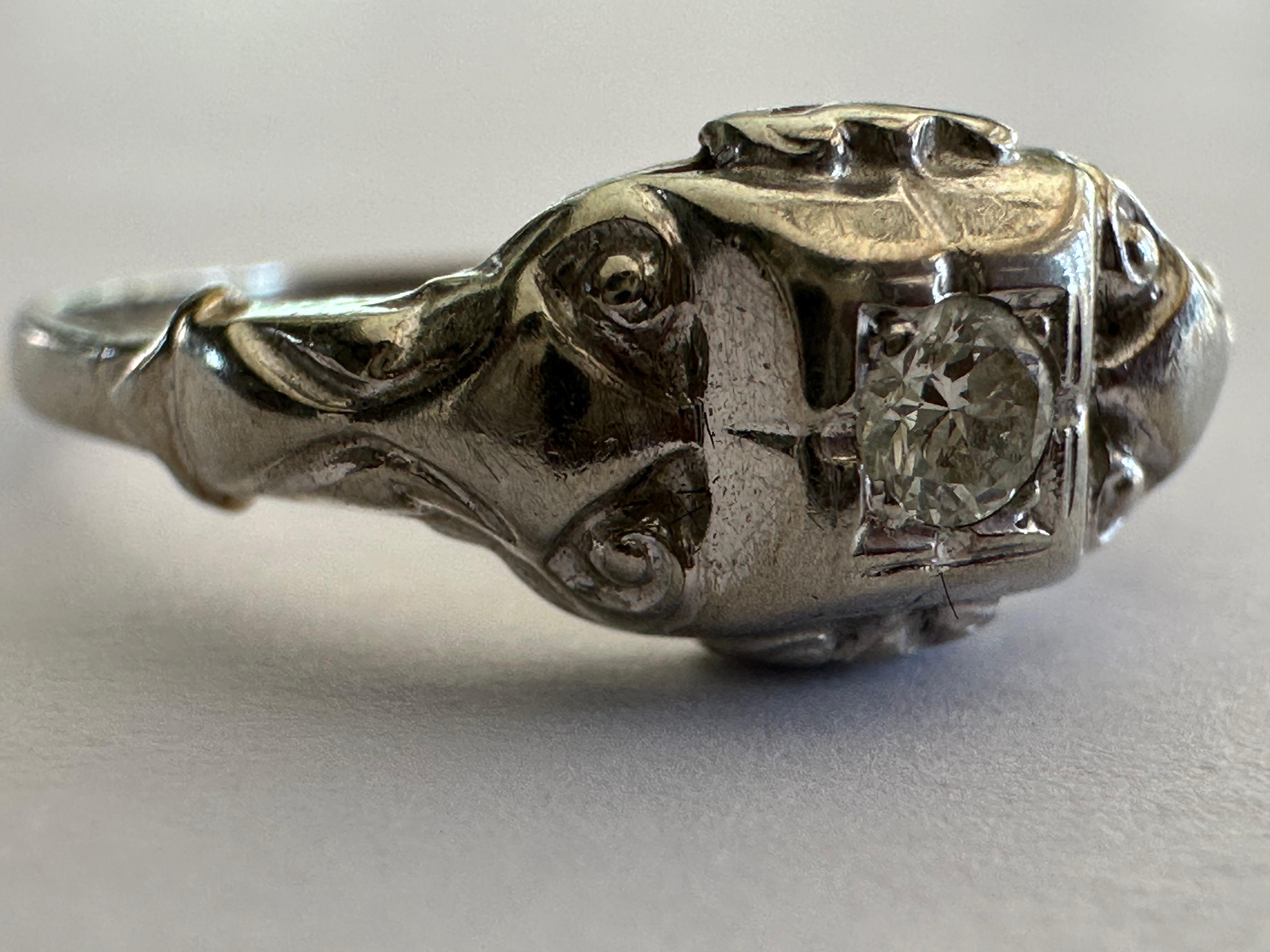 Mid-Century Petite Diamond Solitaire Engagement Ring For Sale 2