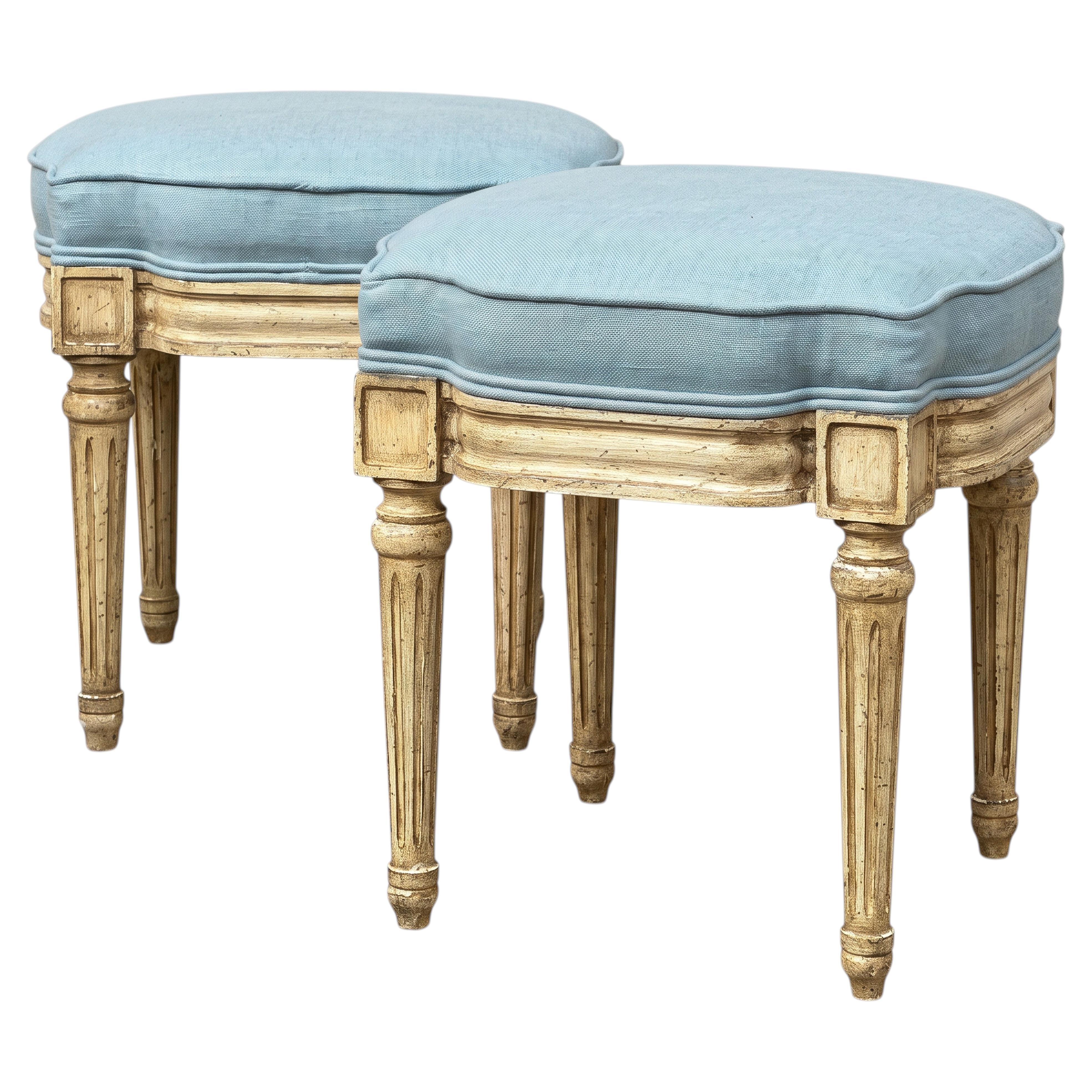 Mid-Century Petite French Louis XVI Style Ottomans Or Stools - Pair