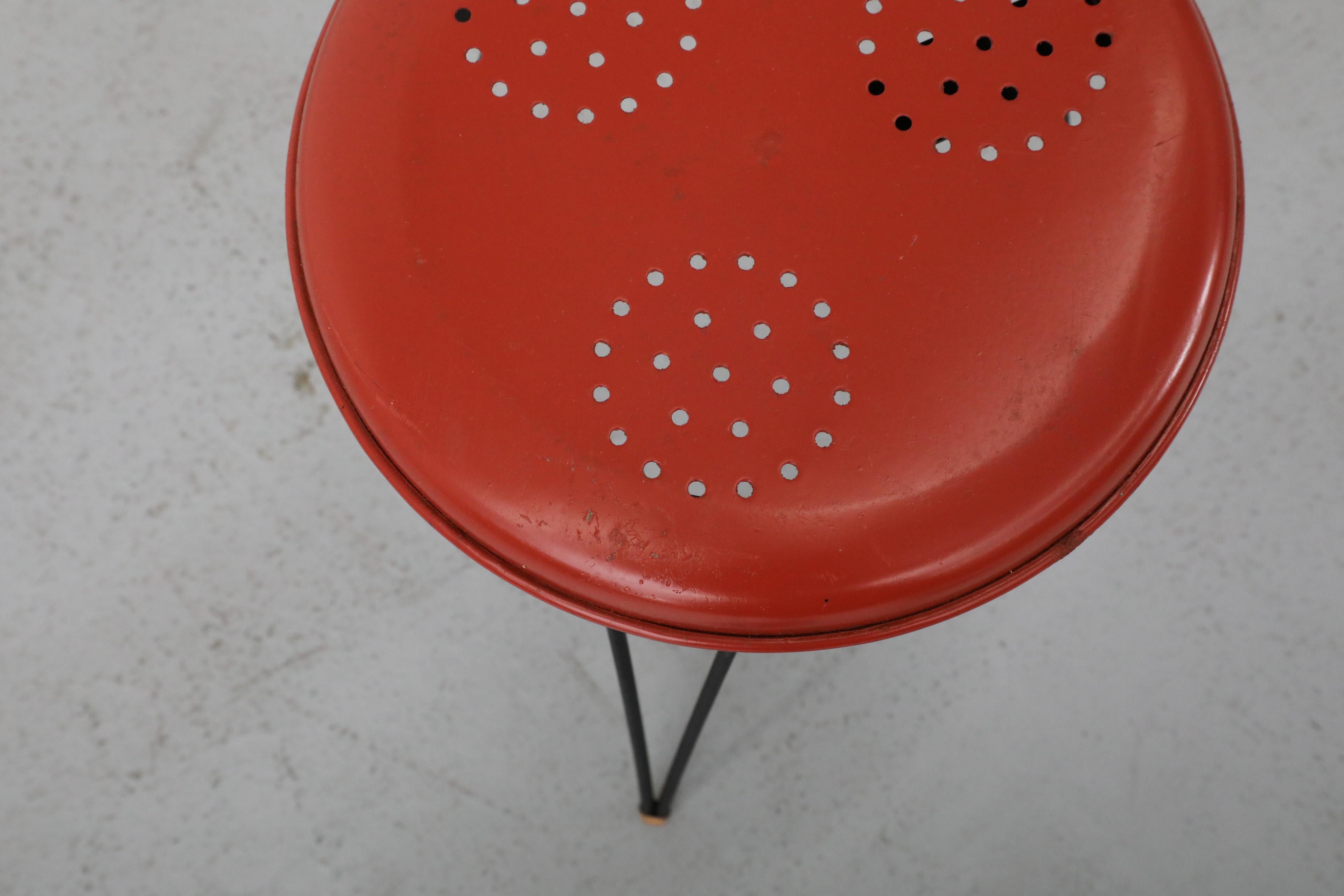 Mid-Century Petite Red Perforated Pilastro Stool with Black Hairpin Legs 4