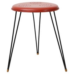 Mid-Century Petite Red Perforated Pilastro Stool with Black Hairpin Legs