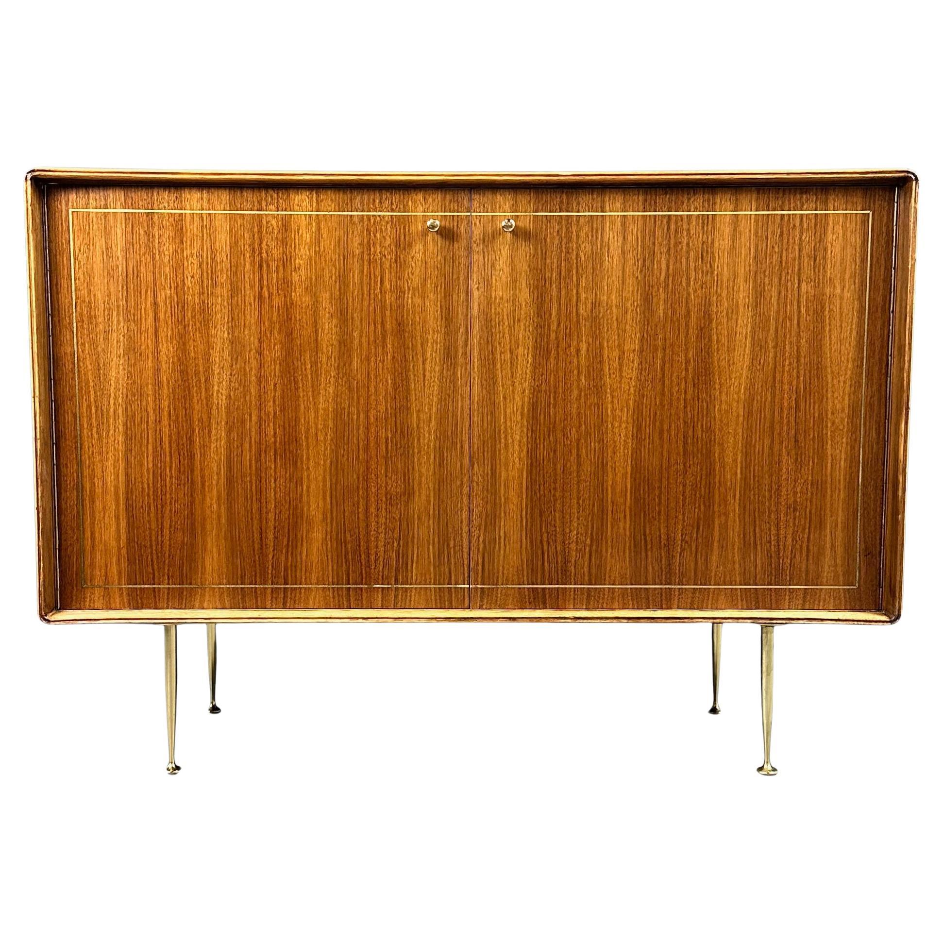 Mid Century Petite Server, Teak & Butternut with Brass Accents by Erno Fabry 