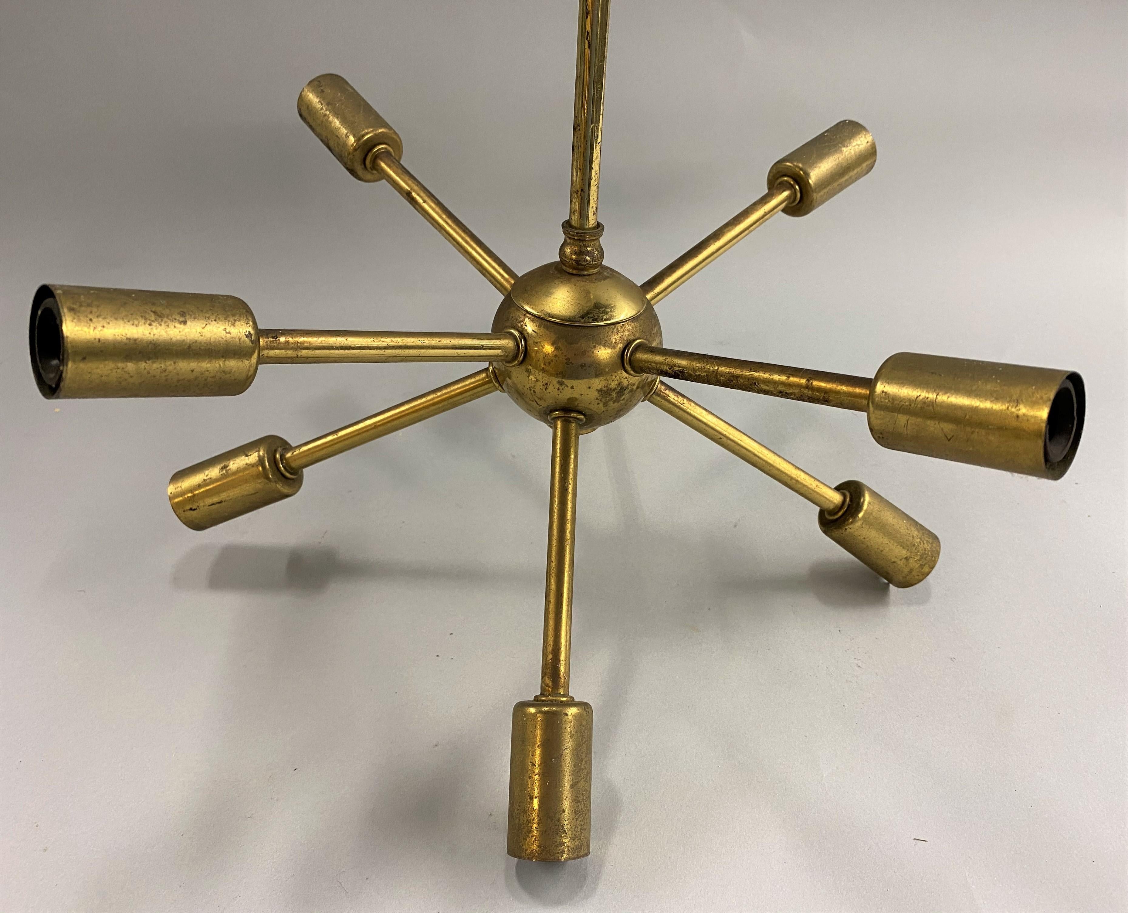 Space Age Midcentury Petite Sputnik Brass Chandelier, circa 1960s