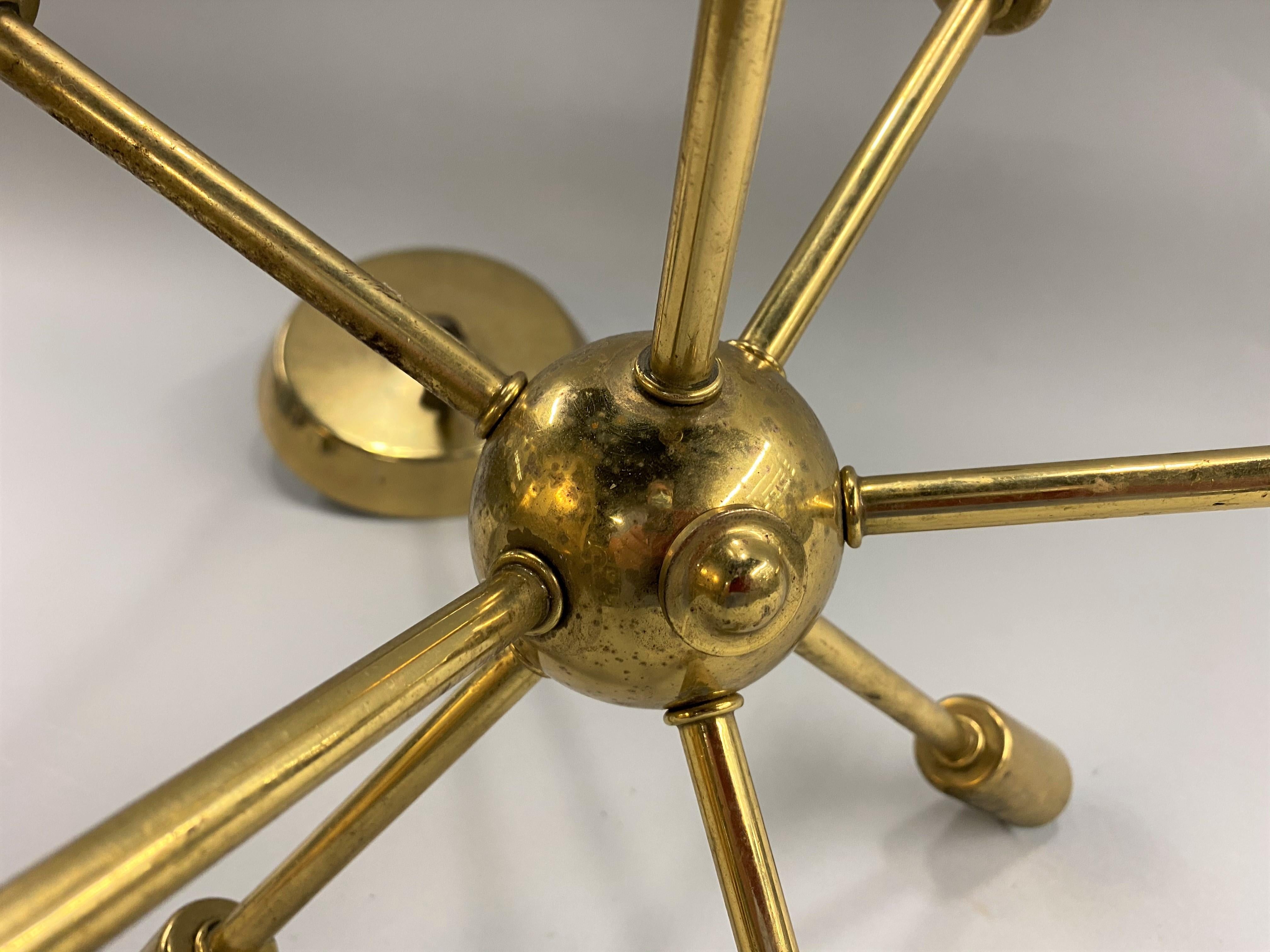 Brushed Midcentury Petite Sputnik Brass Chandelier, circa 1960s