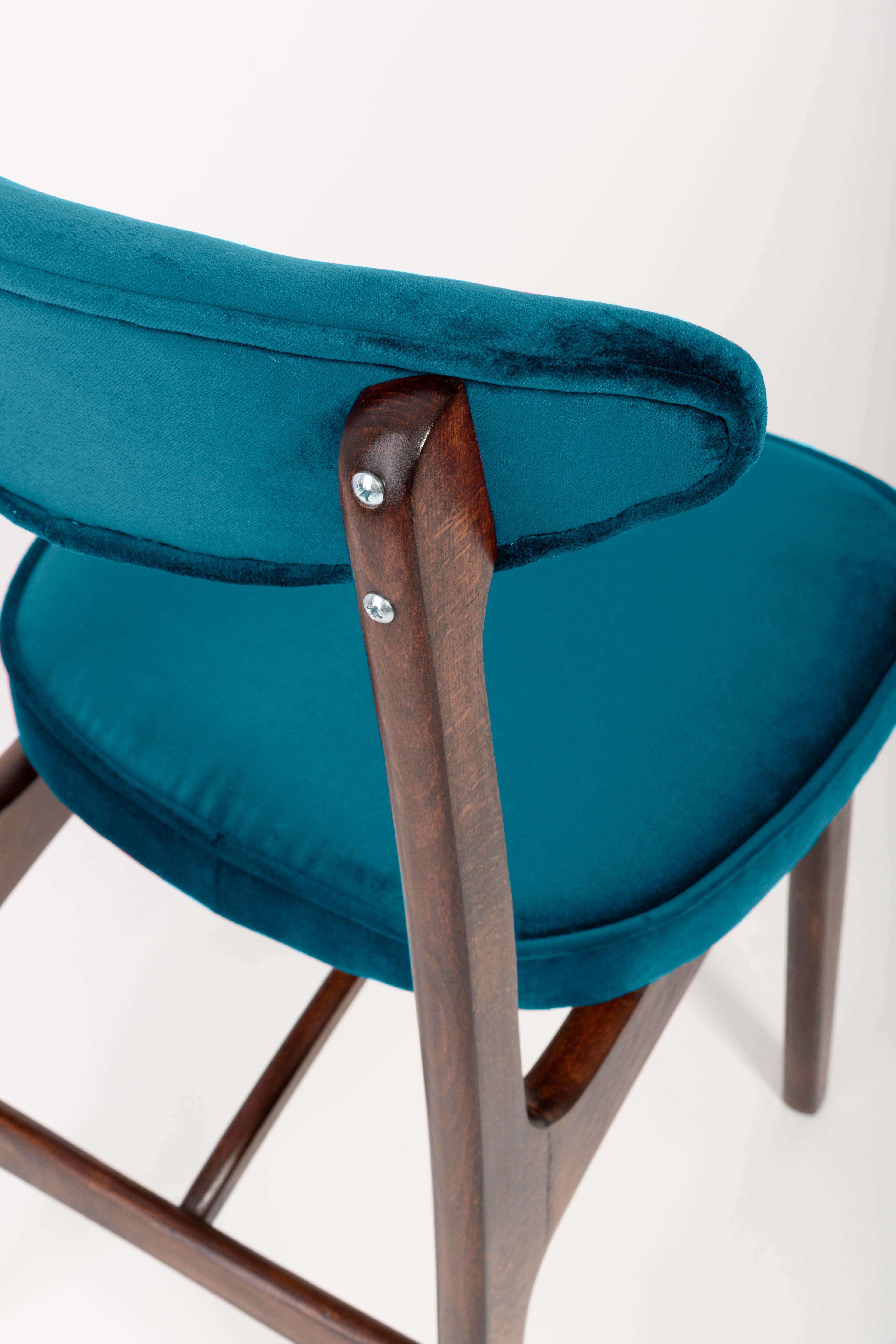 20th Century Mid Century Petrol Blue Velvet Chair designed by Rajmund Halas, Europe, 1960s For Sale